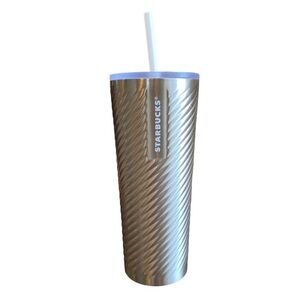Starbucks 24oz Silver Swirl Textured Stainless Steel Cold Cup NWT